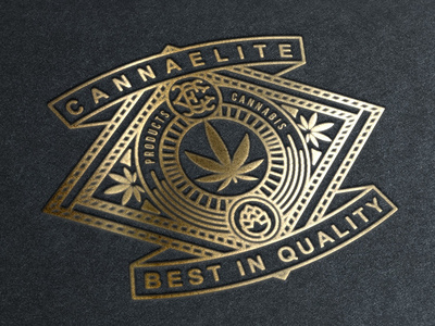 CannaEliete Logo badge black black and white cannabis cult dispensary eddible gold gold foil gothic line logo marijuana monoline occult packaging stoner weed white