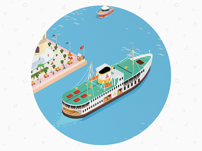 Haydarpaşa Garı illustration - Part 1 - boat building city constantinople history isometric isometric illustration istanbul kadikoy place rail sea ship train travel