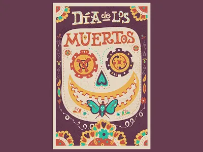 Día de los Muertos color dead design festive graphicdesign illustration muertos poster skull texture type typography vector