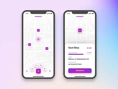 Carsharing UI app car carsharing clean gps map purple