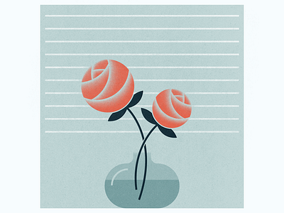 Two Roses flowers illustration rose vase window