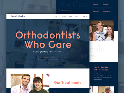 Orthodontist Website bold clean contrast hierarchy modern navigation navy blue salmon slider smiles video hero website