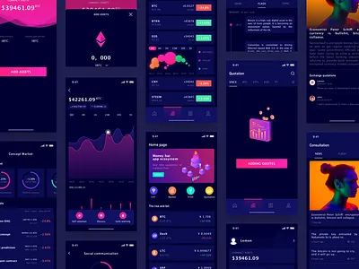 Bitcoin consulting application 2.5d all bitcoin block chain dark dark color gradual change icon ios iphonex