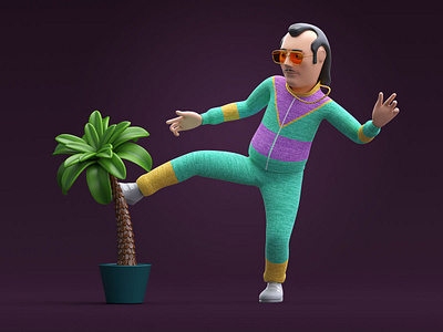 Karate Kid 3d 80s c4d character illustration karate tracksuit