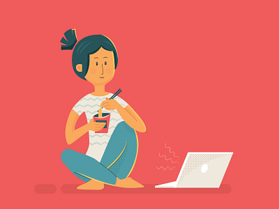 Freelance lunch character girl illustration lunch noodle vector