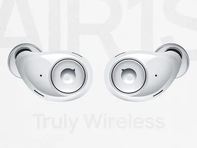 AIR1S: Truly Wireless Headphones. Product Visualisation. 3d brand branding button clean earphones glow gray headphone headphones led logo minimal product reflection render simple white wireless