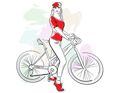 bicyclist bike design girl illustration line logo vector web