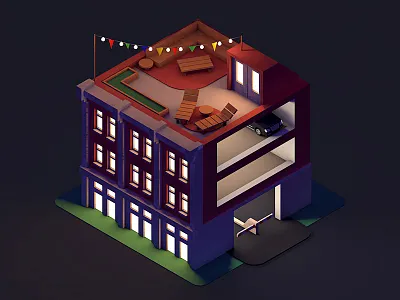 Night Building 3d art illustration isometric recreation