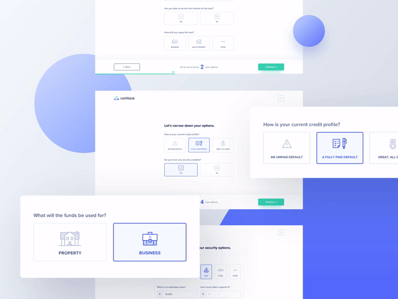 Cashbase | Application form aftereffects animation borrower broker cashbase dots form gradients illustration lender loan outline principle step ui vector