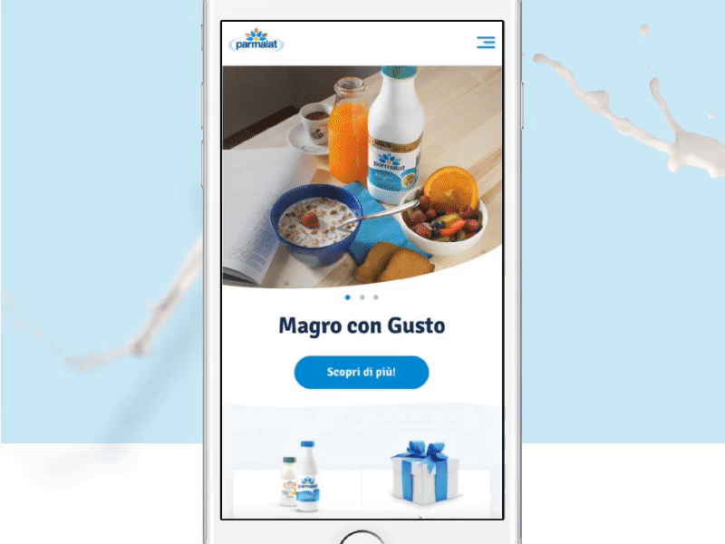 Parmalat Mobile Homepage animation blue carousel homepage interaction light slider ui yellow