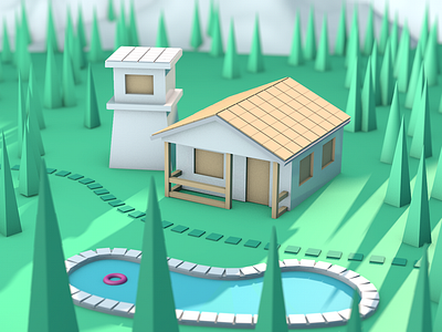 My little house 3d animation cinema 4d city colours design house illustration