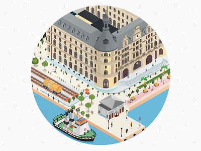 Haydarpaşa Garı illustration - Part 2 architecture blue boat building clock dock drawing fun history isometric istanbul landscape rail travel vector