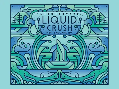 Liquid Crush abstract flat graphic illustration ocean trees typography vector waves whale