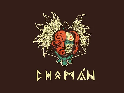 Chaman chaman ethnos feathers illustration logo mark mask occultism pyramid