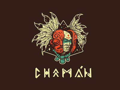 Chaman chaman ethnos feathers illustration logo mark mask occultism pyramid