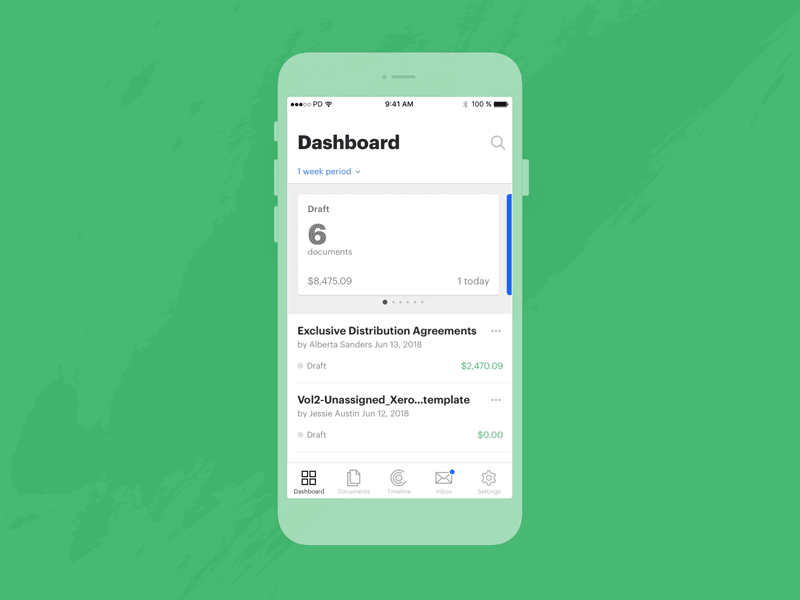 PandaDoc: mobile application animation app dashboard documents gif iphone mobile principle timeline ui