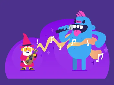 Bard And Monster battle cartoon cute dd fantasy illustration illustrator monster music singing