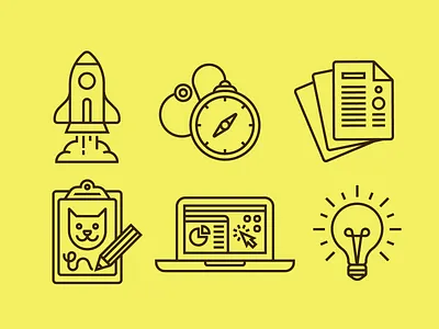 Startup Things bulb cat compass computer document drawing laptop rocket