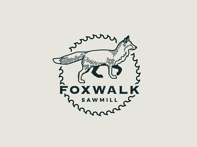 FoxWalk Sawmill Logo branding fox illustration logo vector woodcut