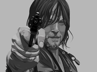 The Walking Dead - Daryl Dixon amc art biker daryl dixon digital painting drawing greyscale gun illustration norman reedus painting portrait the walking dead tv tv design