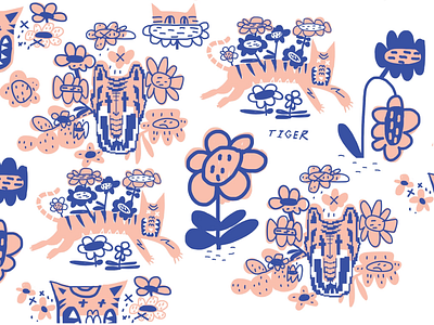 Tigers in the garden big cats drawing patterns sketch