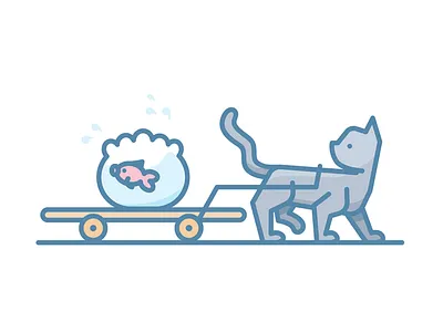 Pulling Fish cart cat fish icon illustration kitty line lineart pull