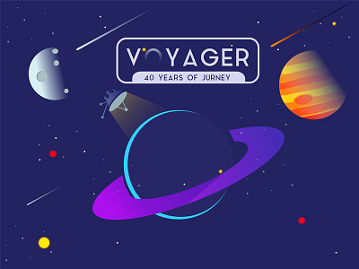 Voyager 1 Spacecraft illustration 2d 2d graphics banner color colored design dribble dribbler flat design illustration logo space spacecraft voyager