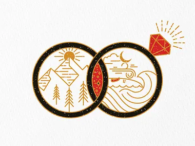 Vintage Wedding Rings american tattoo engagement illustration lineart love mountain oldschool outline retro sea secret society tattoo vintage wedding