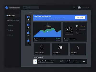 Dashboard Design / Property listing admin app app branding dark theme dashboard graph icons ui ux design