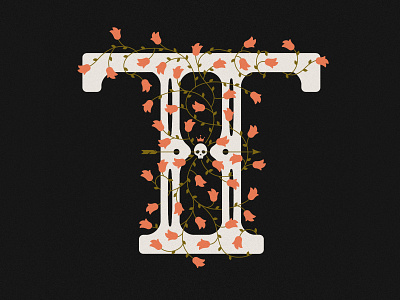 Letter T alphabet bone bones crown digitalillustration drop cap dropcap floral flowers illustration letter letter t lettering rose roses series skull t vines