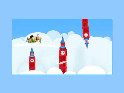 Concept Background Illustration v1 aeroplane big ben blue cartoon cartoonish crash cute design illustartion red sky upsidedown