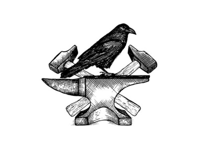 Crow And Anvil anvil crow design hammer hand drawn illustration old school vector