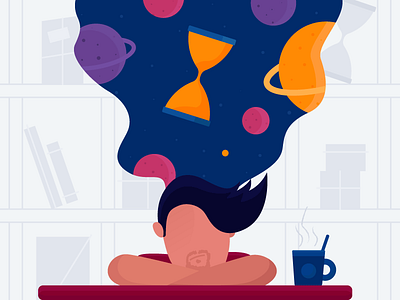 Overthinking character coffe illustration libray overthinking space thinking time timetravel