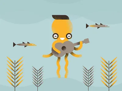 Octopus brush character fish flat guitar icon illustration music ocean octopus sticker texture vector