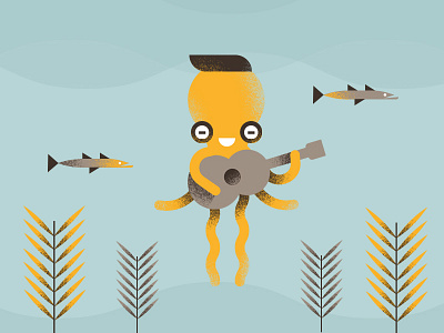 Octopus brush character fish flat guitar icon illustration music ocean octopus sticker texture vector