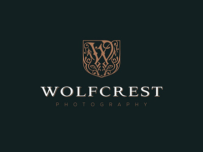 Wolfcrest crest emblem logo design monogram shield victorian vintage wolf eye