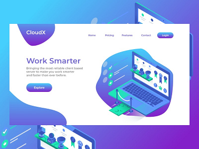 CloudX - Landing Page animation app appdesign design flat icon illustration landing page logo photoshop typography ui ui design uidesign userinterface ux uxdesign vector web website