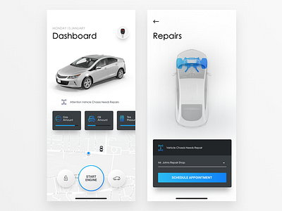 Car Remote Starter App animation app car cards dashboard design engine gradient interaction mobile navigation repair starter tesla ui user interaction user interface vector vehicle