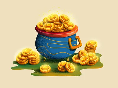 Gold app concept chest coin game art gem gold illustration