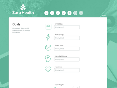 Zura Health - Goals coach design fitness health ui web webdesign