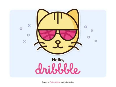 Hello Dribbble! debutshot first shot hello hello dribbble hipster cat illustration sticker vector