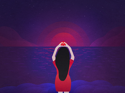 Beach night illustration beach illustration night sunset