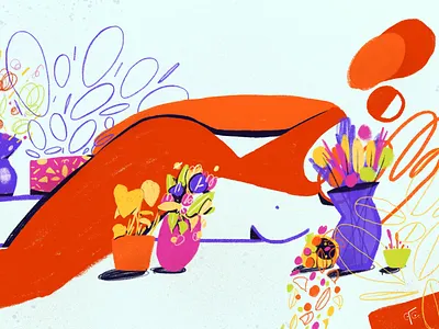 Plant lady botanical digital painting girl graphic design illustration minimalist orange plants simple