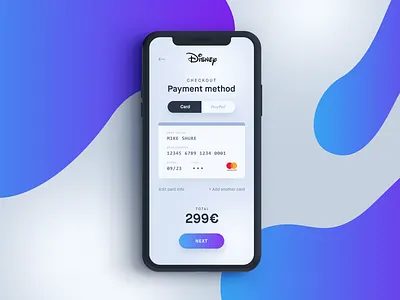 Checkout — Payment method app card checkout clean disney mobile payment payment app ui
