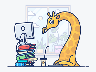 Modern Workspace animal books character coffee giraffe icon illustration programmer sticker vector work workspace