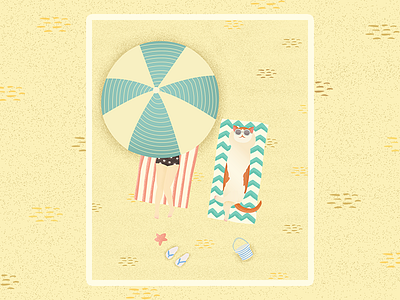 Summer beach (1) beach cat illustration summer yellow