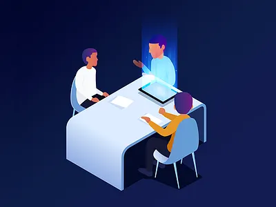 Hologram meeting v2 characer hologram illustration meeting reunion telecom vector virtual