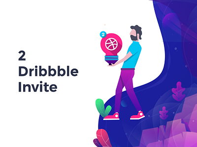 2 Dribbble Invites color design gradient illustration typography vector