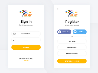 Jack & Joy 2018 android delivery design fast flat food free ios layout login mobile mockup restaurant app service sign in sign up ui