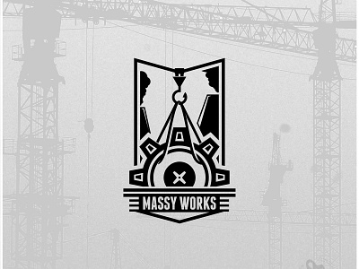 Massy Works black white construction design industrial logo machine retro